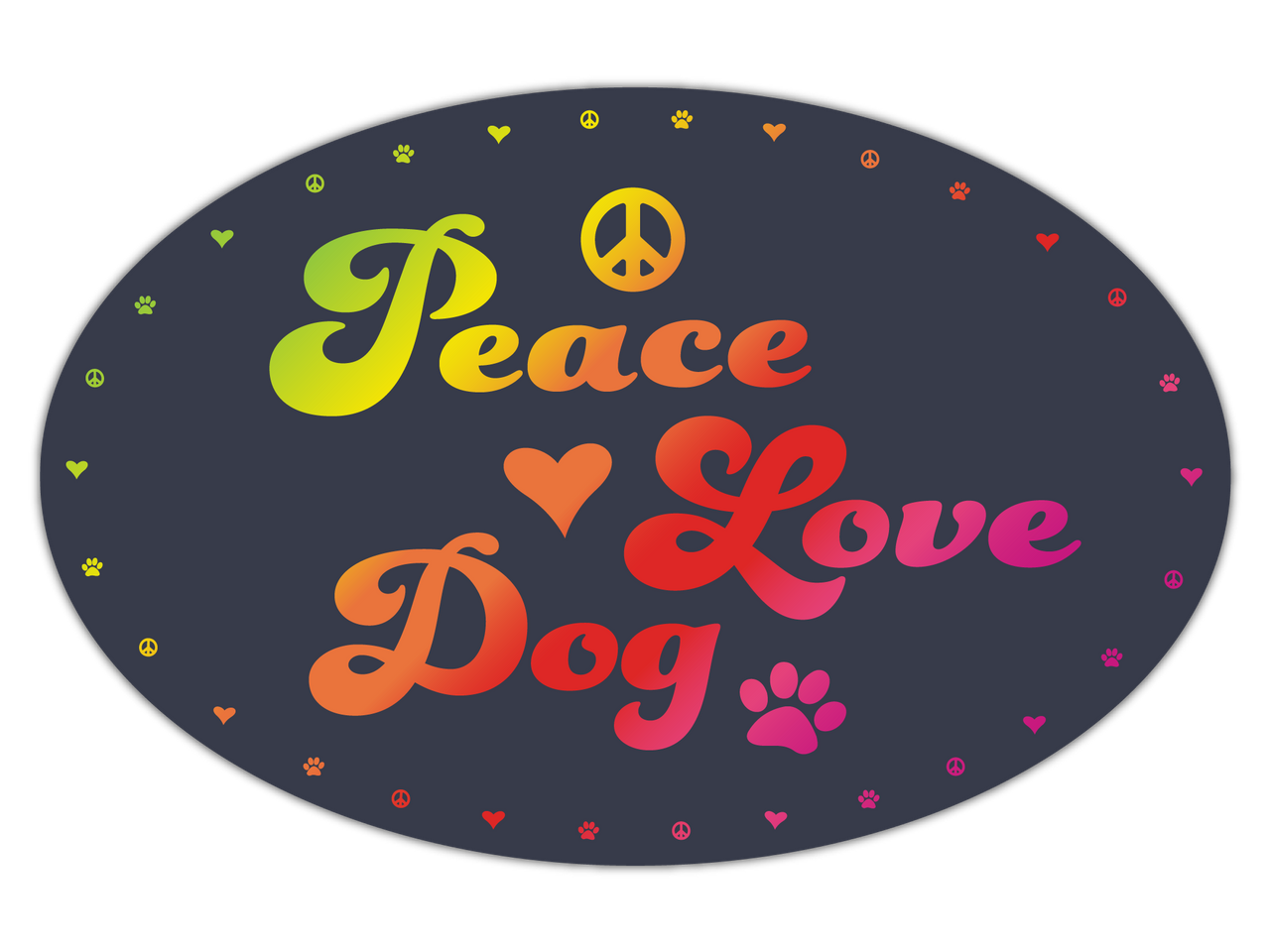 Oval Car Magnet - Peace Love Dog