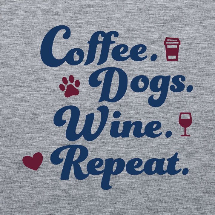 Ladies T- Shirt -Coffee Dogs Wine Repeat