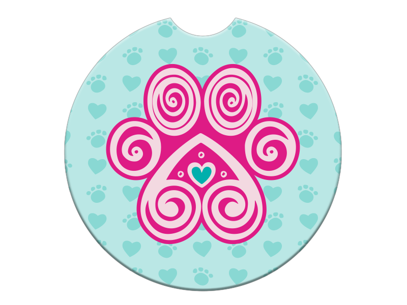 Absorbent Stone Car Coaster - Paw with a Heart